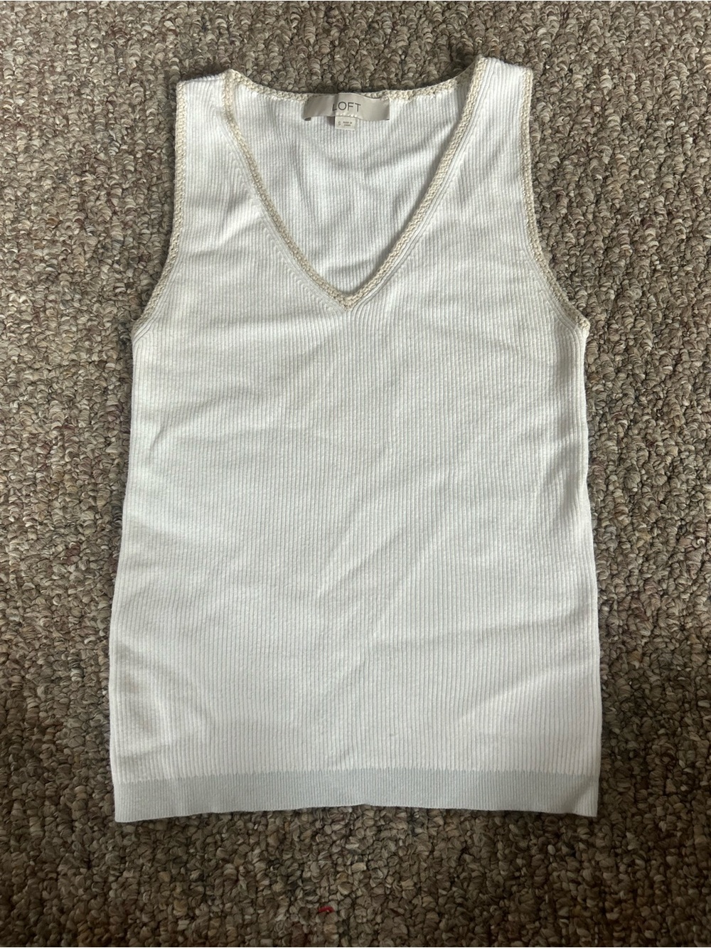 LOFT Ribbed V-Neck Tank Top with Crochet Trim